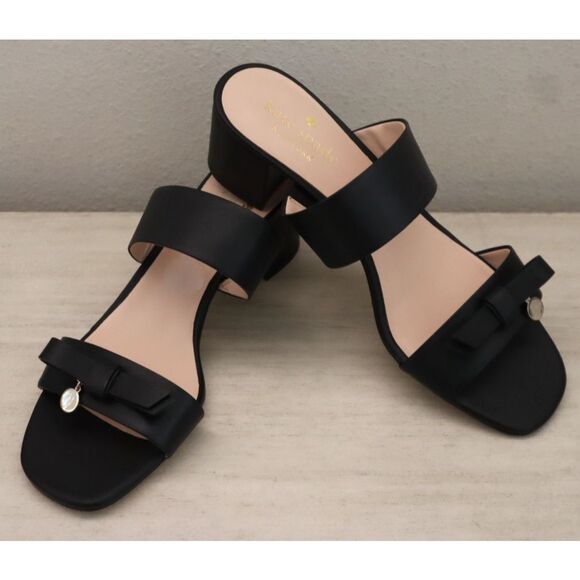 Kate Spade Women's Sz 7.5B Black Helena Two Band Bow Sandals w/Charms - Picture 1 of 16